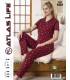 Toptan Atlas Life Gömlek Yaka Kısa Kollu Pijama Takımı Bordo Puantiyeli Normal