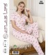 Toptan Atlas Life Gömlek Yaka Kısa Kollu Pijama Takımı Pembe Kalp Desenli Normal