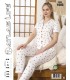 Toptan Atlas Life Gömlek Yaka Kısa Kollu Pijama Takımı Beyaz Kalp Desenli Battal