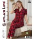 Toptan Atlas Life Gömlek Yaka Kısa Kollu Pijama Takımı Kırmızı Ekose Normal