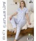 Toptan Atlas Life Gömlek Yaka Kısa Kollu Pijama Takımı Mavi Puantiyeli Normal