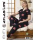 Toptan Atlas Life Gömlek Yaka Kısa Kollu Pijama Takımı Siyah Gül Desenli Normal