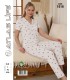 Toptan Atlas Life Gömlek Yaka Kısa Kollu Pijama Takımı Beyaz Kalp Desenli Normal