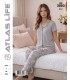 Toptan Atlas Life Süfle Gömlek Yaka Kısa Kollu Pijama Takımı Gri Papatya Desenli Süfle