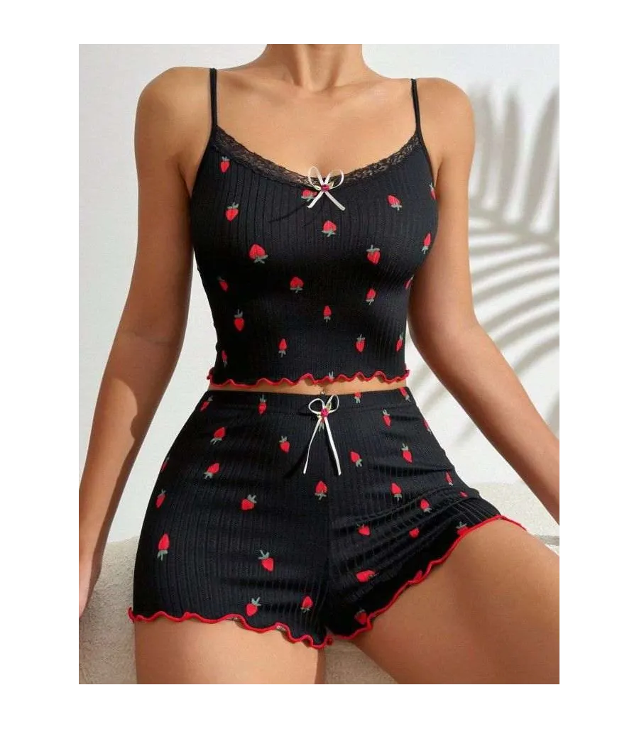 Desenli Örme Şortlu Takım