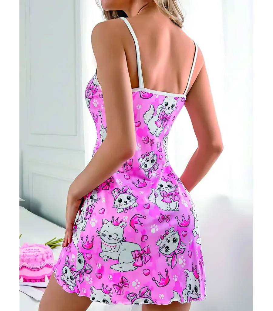 Desenli Gecelik Pembe