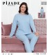 Toptan Pijade 1217 Fitilli Kadın Pijama Takımı Bebe Mavi
