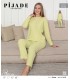 Toptan Pijade 1212 Fitilli Kadın Pijama Takımı Çağla Yeşili