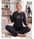 Toptan Pijade 3002 Love Baskılı Fitilli Kadın Pijama Takımı Füme