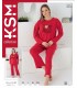 Toptan KSM 0212 Your Heart Baskılı Kadın Pijama Takımı Kırmızı