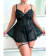 Nightlight Büyük Beden Siyah Fileli Jartiyerli Babydoll 3886