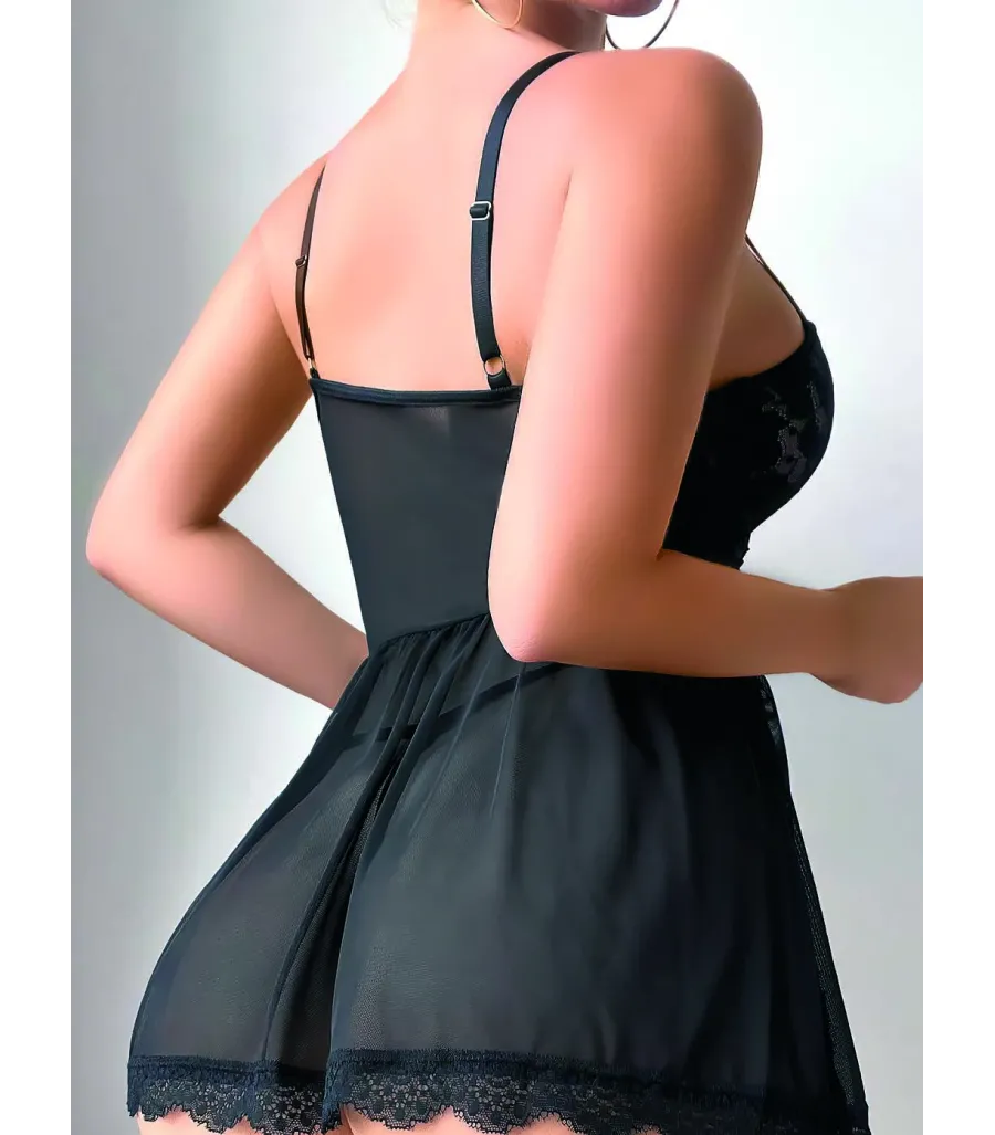 Nightlight Siyah Dantelli Babydoll 7053