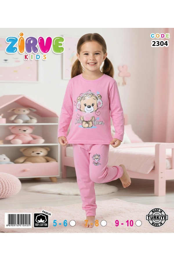 Zirve Kids Kız Pembe Ayıcıklı Çocuk Pijama Takımı