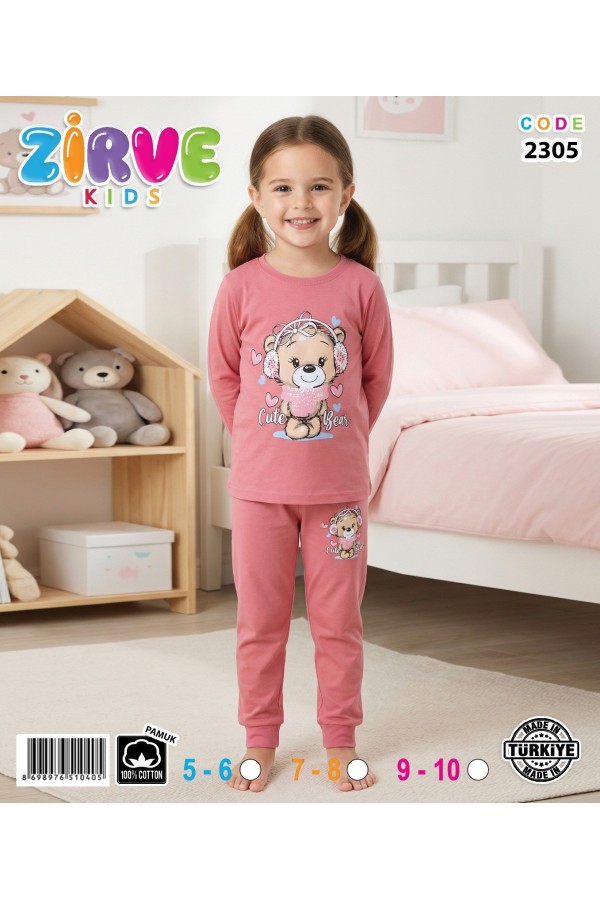 Zirve Kids Kız Mercan Ayıcıklı Çocuk Pijama Takımı