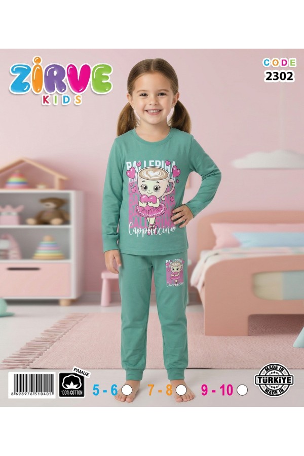 Zirve Kids Kız Yeşil Ayıcıklı Çocuk Pijama Takımı