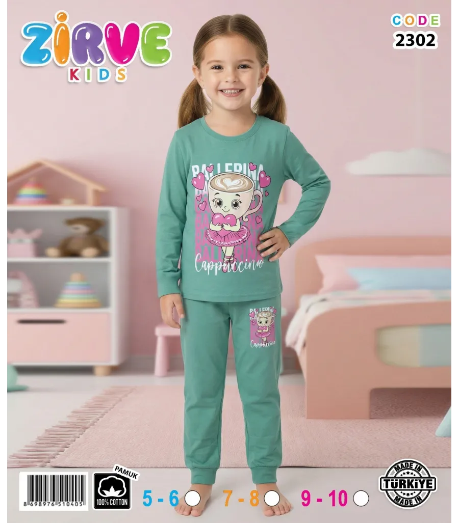 Zirve Kids Kız Yeşil Ayıcıklı Çocuk Pijama Takımı