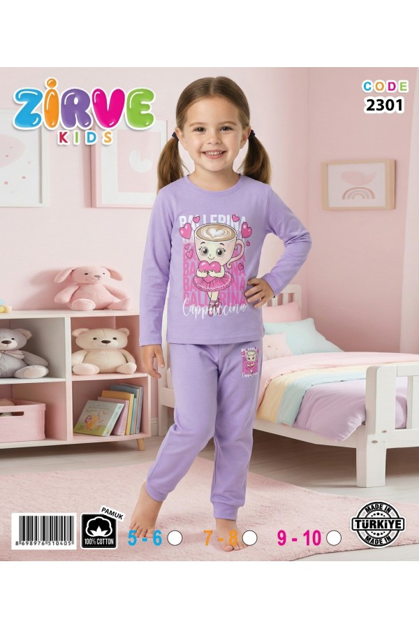 Zirve Kids Kız Lila Ayıcıklı Çocuk Pijama Takımı