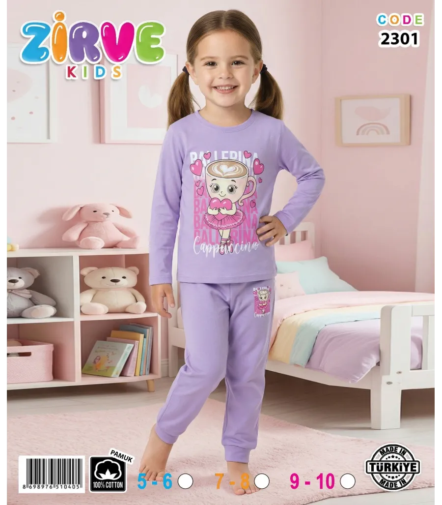 Zirve Kids Kız Lila Ayıcıklı Çocuk Pijama Takımı