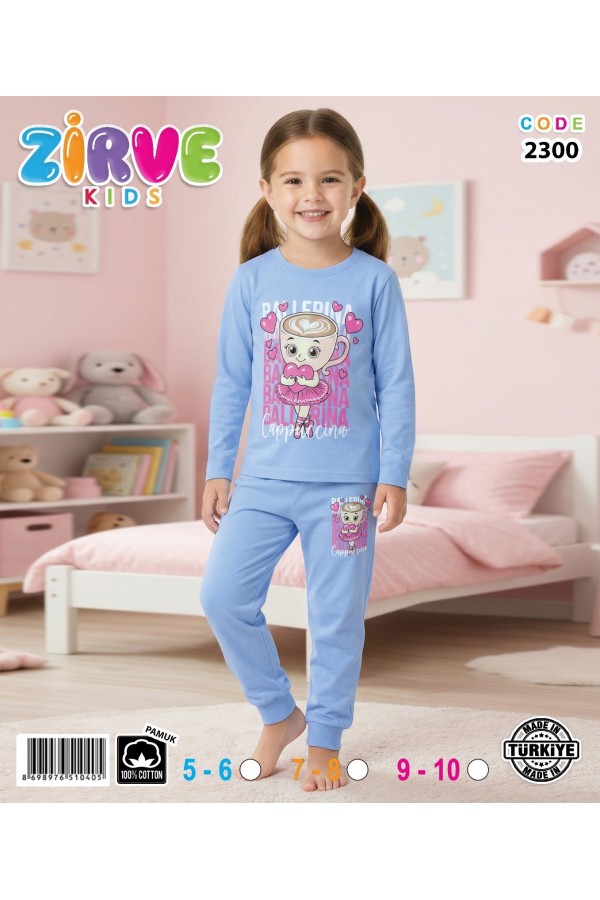 Zirve Kids Kız Mavi Ayıcıklı Çocuk Pijama Takımı