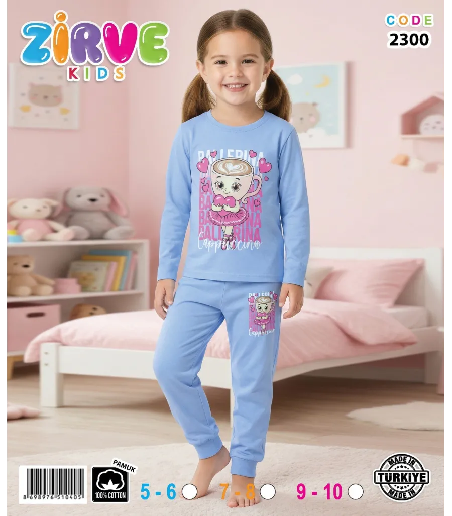 Zirve Kids Kız Mavi Ayıcıklı Çocuk Pijama Takımı