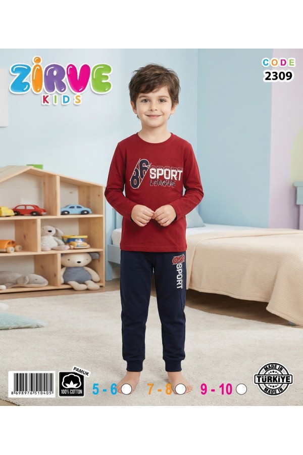 Zirve Kids Erkek Bordo Sport Çocuk Pijama Takımı