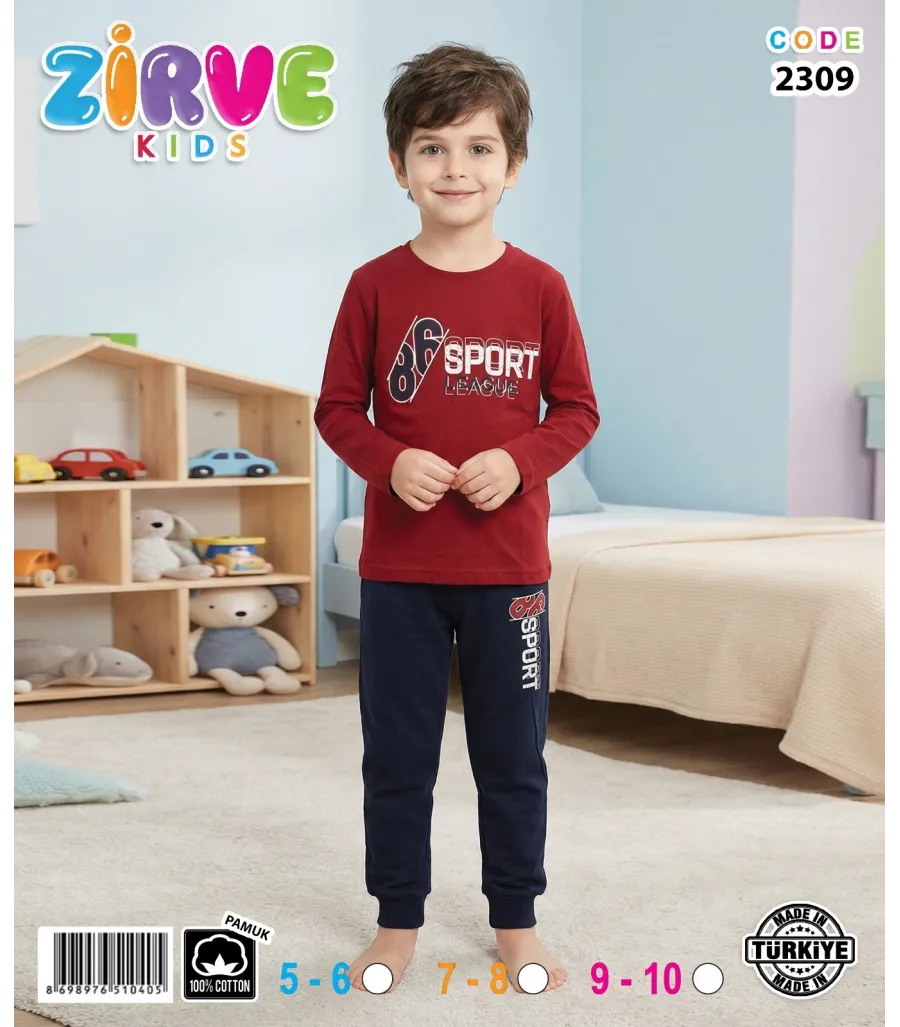 Zirve Kids Erkek Bordo Sport Çocuk Pijama Takımı