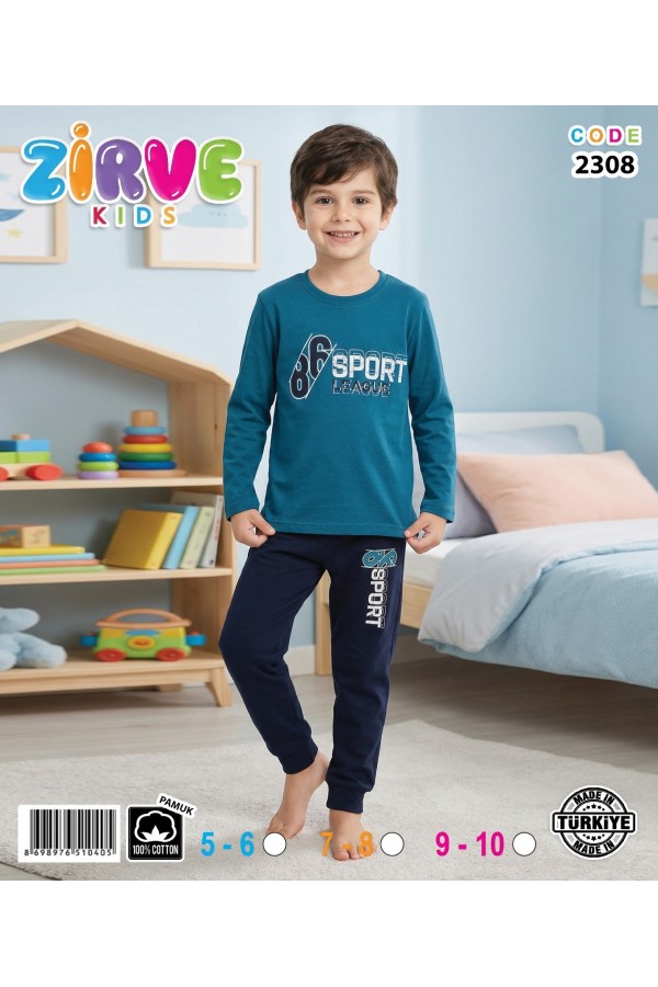 Zirve Kids Erkek Petrol Mavisi Sport Çocuk Pijama Takımı