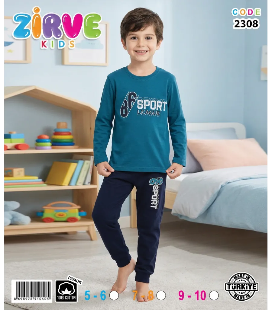 Zirve Kids Erkek Petrol Mavisi Sport Çocuk Pijama Takımı