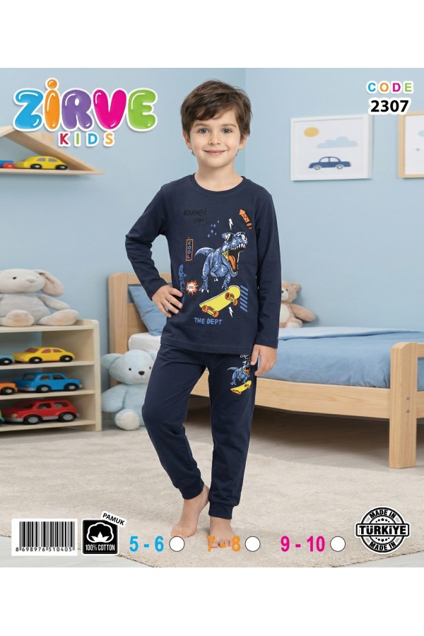Zirve Kids Erkek Lacivert Baskılı Çocuk Pijama Takımı