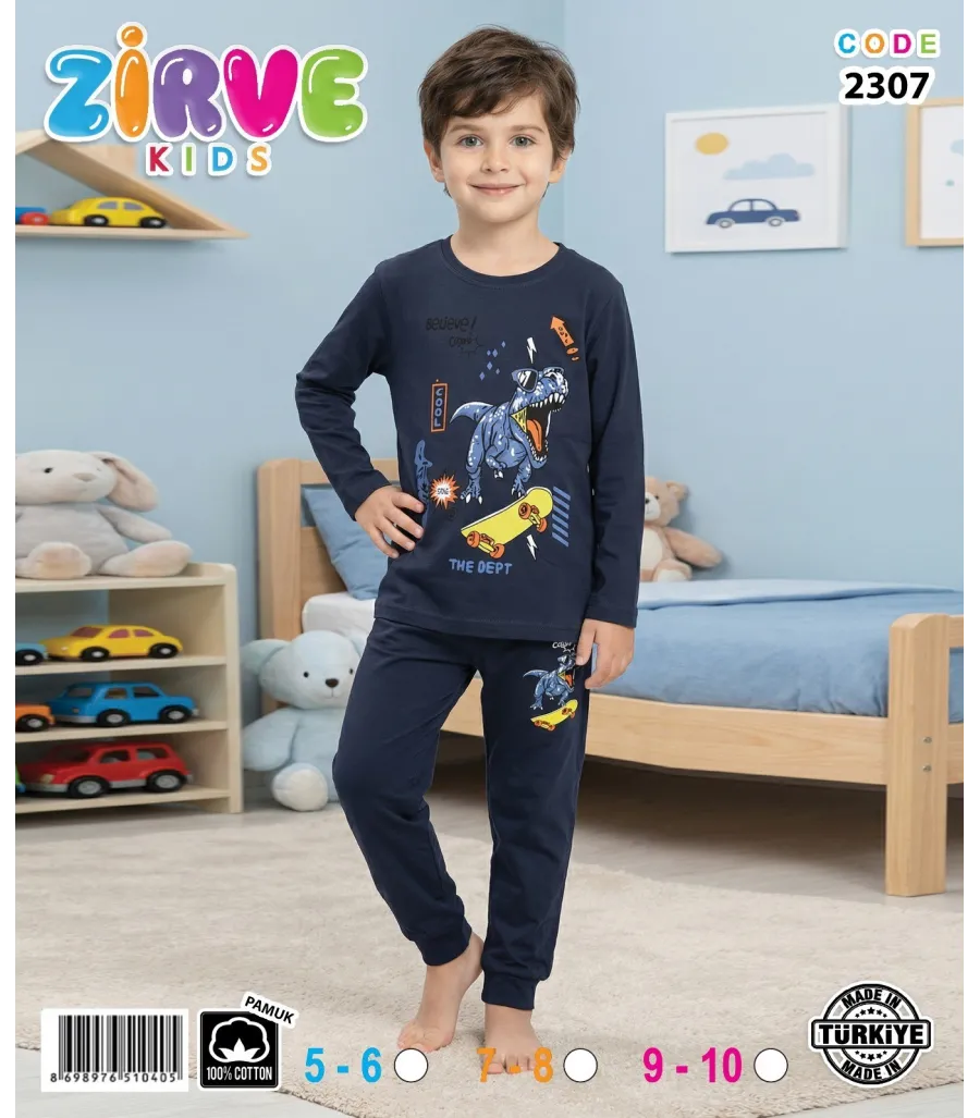Zirve Kids Erkek Lacivert Baskılı Çocuk Pijama Takımı