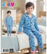 Zirve Kids Erkek Saks Mavi Desenli Gömlek Yaka Çocuk Pijama Takımı