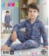 Zirve Kids Erkek Lacivert Desenli Gömlek Yaka Çocuk Pijama Takımı
