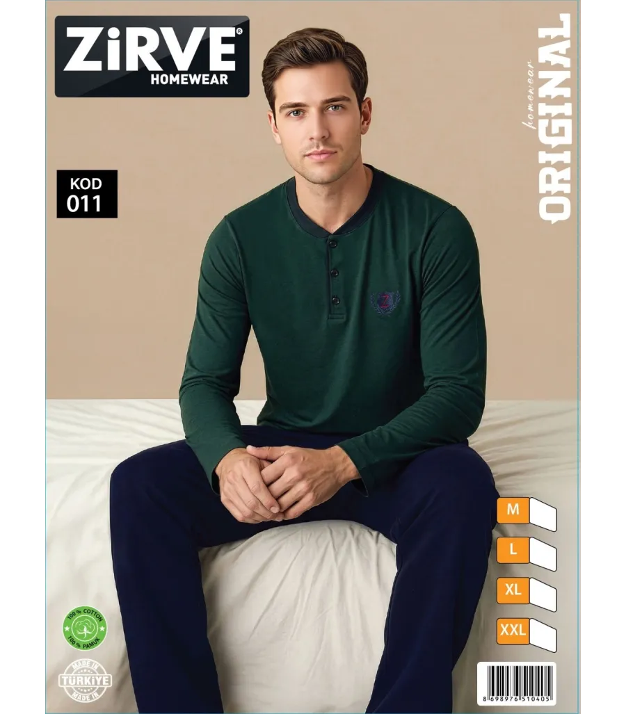 Zirve Yeşil Lacivert Erkek Penye Pijama Takımı