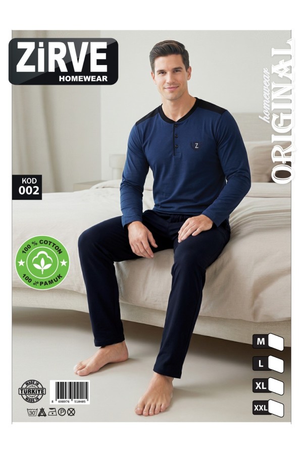 Zirve Lacivert Erkek Penye Pijama Takımı Model 002