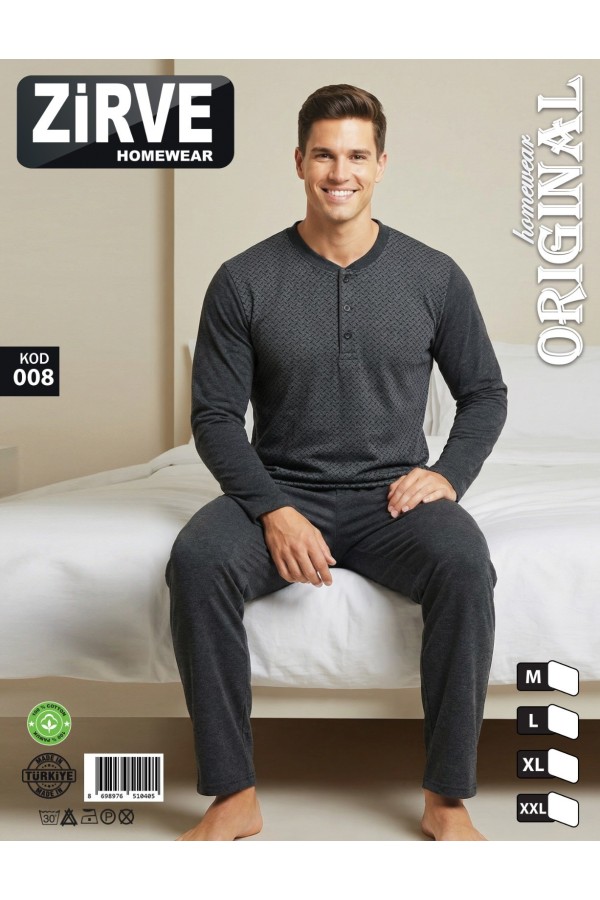Zirve Antrasit Erkek Penye Pijama Takımı