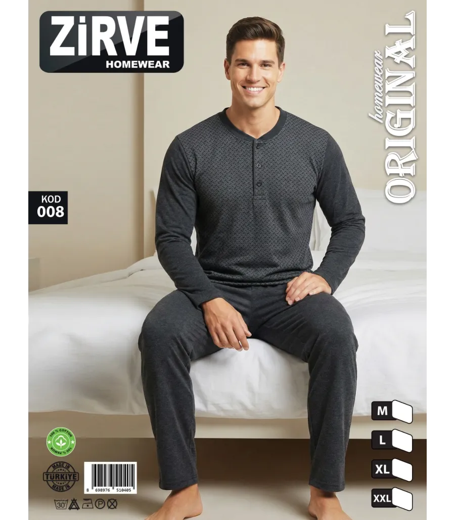 Zirve Antrasit Erkek Penye Pijama Takımı
