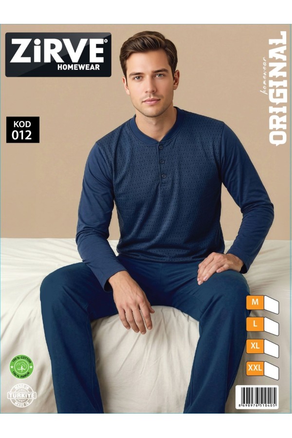 Zirve Mavi Erkek Penye Pijama Takımı