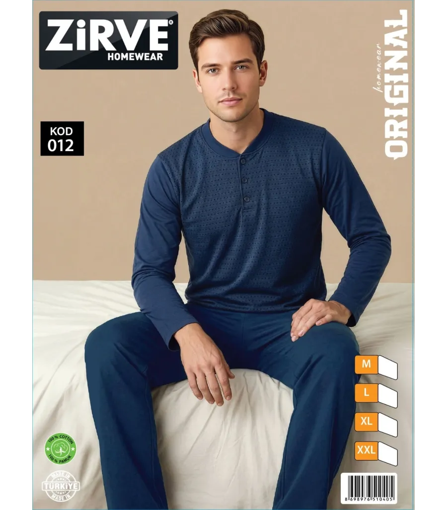 Zirve Mavi Erkek Penye Pijama Takımı