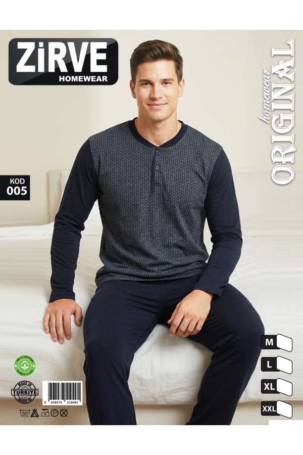 Zirve Lacivert Antrasit Erkek Penye Pijama Takımı