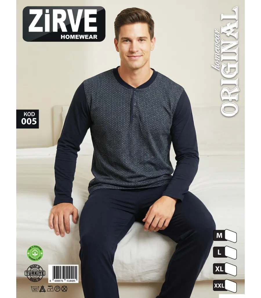 Zirve Lacivert Antrasit Erkek Penye Pijama Takımı