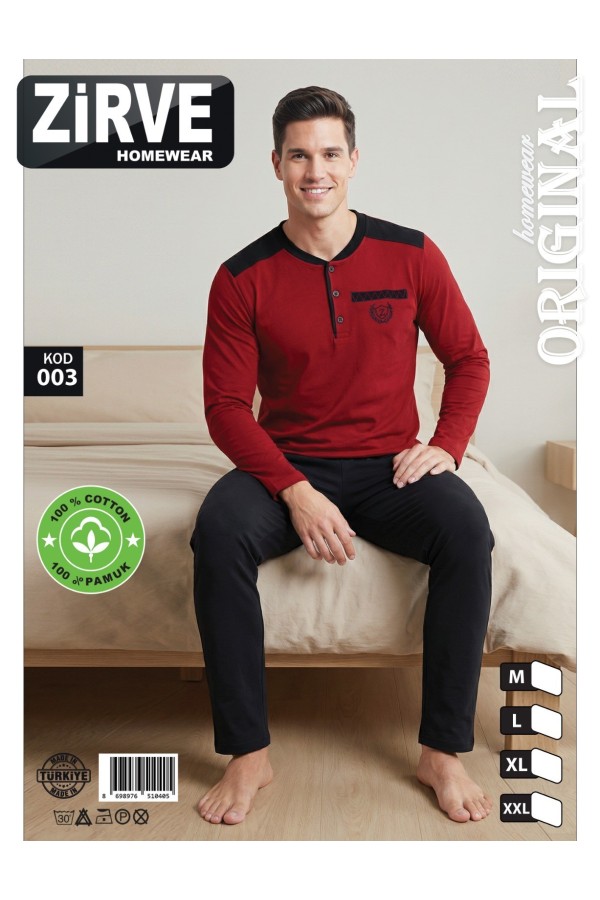Zirve Bordo Siyah Erkek Penye Pijama Takımı