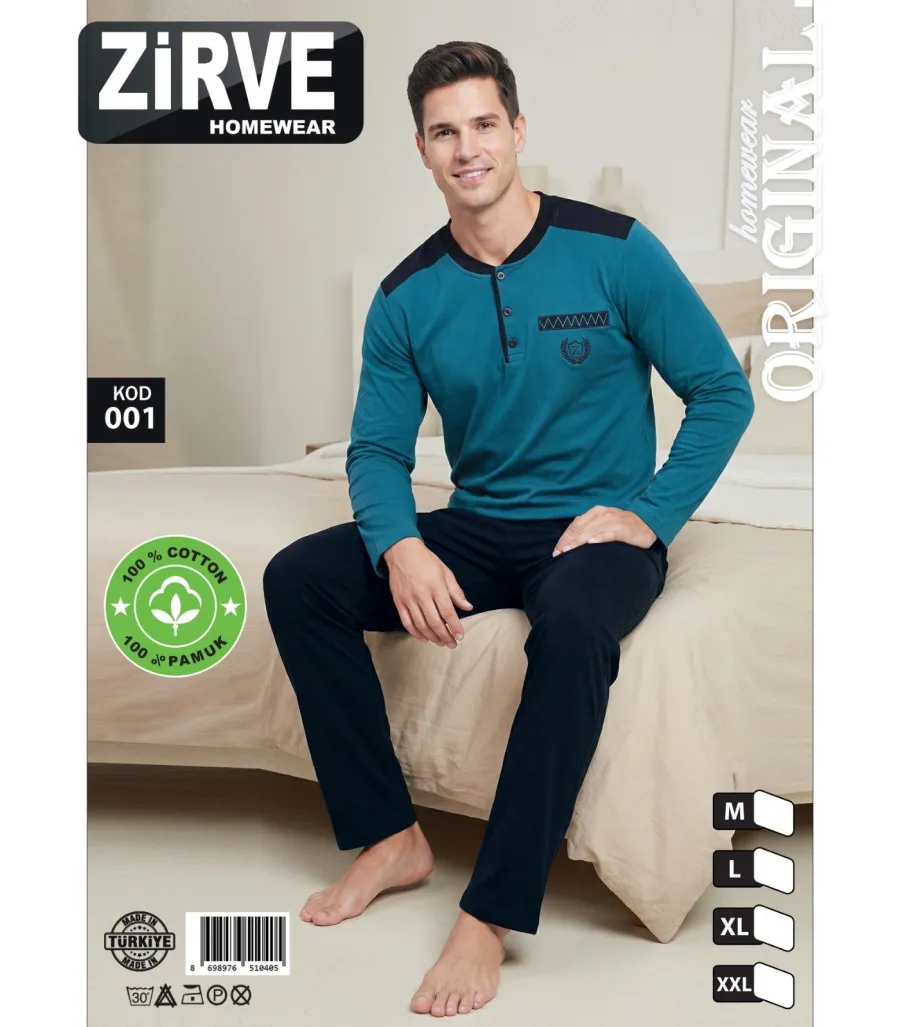 Zirve Petrol Mavisi Erkek Penye Pijama Takımı