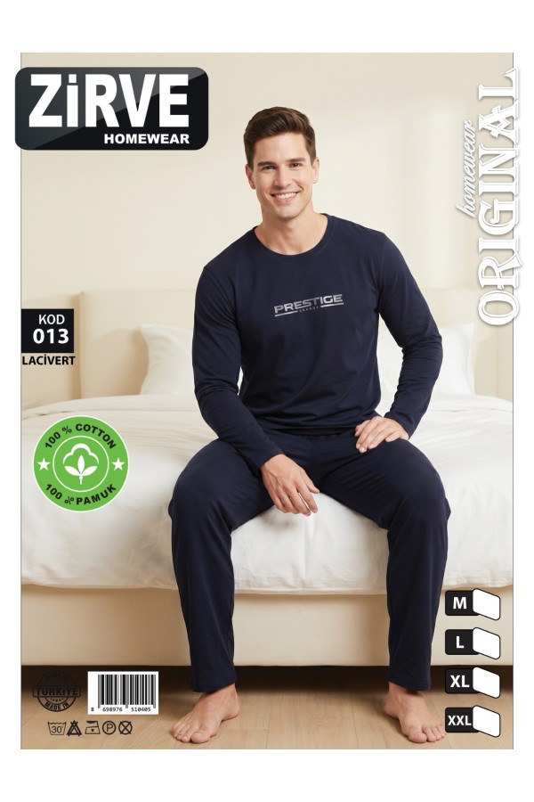 Zirve Lacivert Erkek Penye Pijama Takımı Model 013