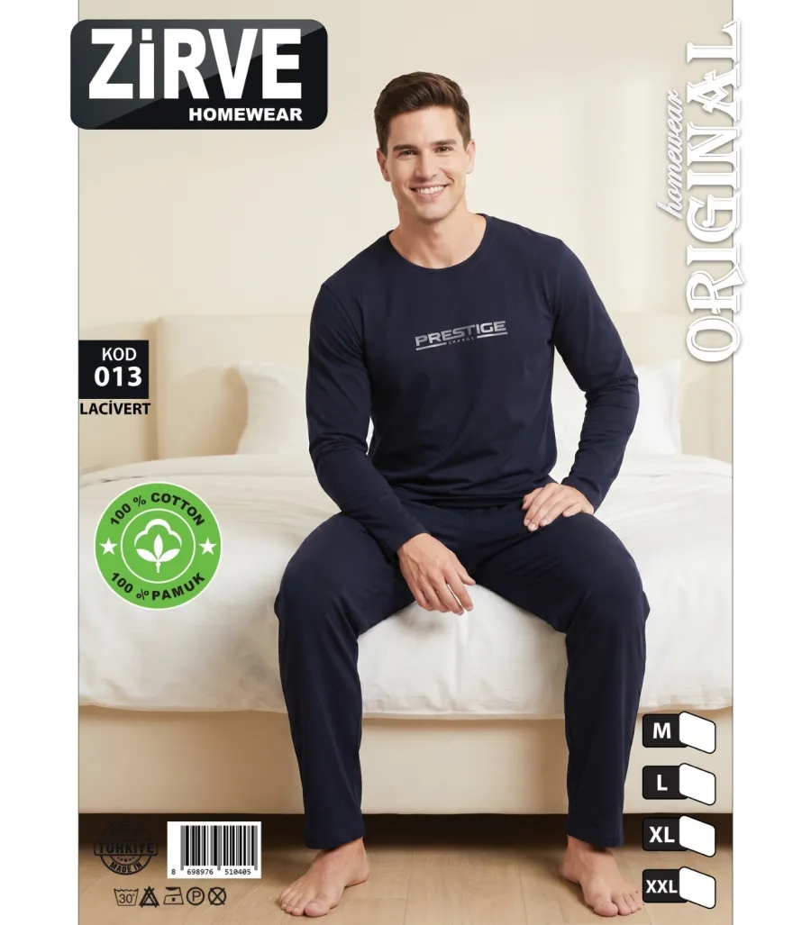 Zirve Lacivert Erkek Penye Pijama Takımı Model 013
