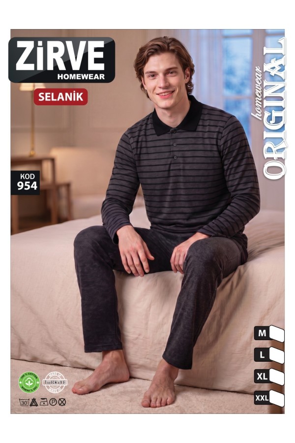 Zirve Antrasit Çizgili Erkek Selanik Kışlık Pijama Takımı
