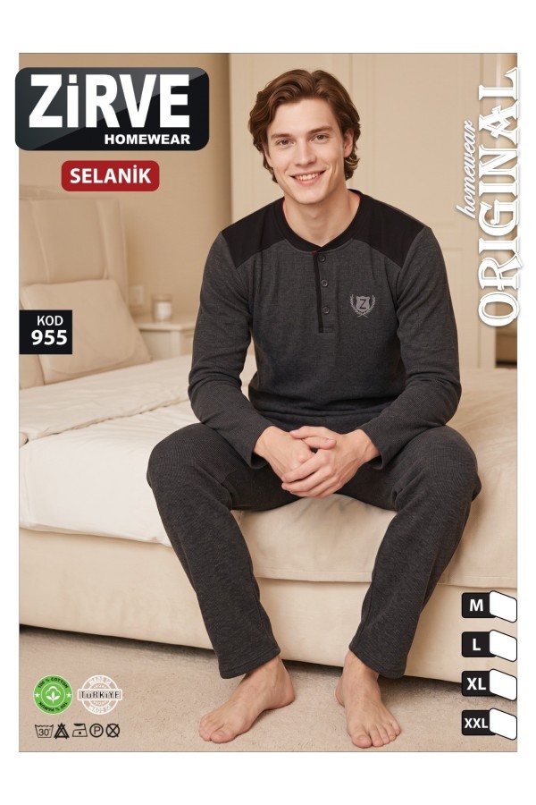 Zirve Antrasit Erkek Selanik Kışlık Pijama Takımı