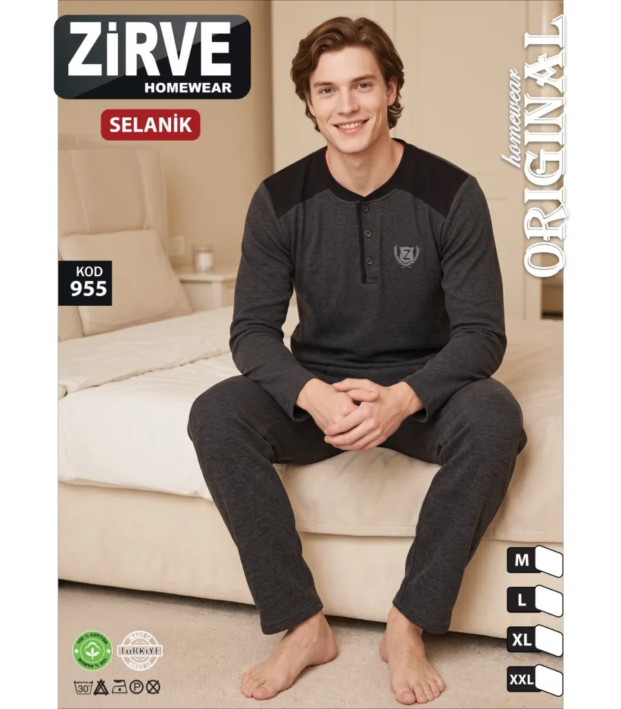 Zirve Antrasit Erkek Selanik Kışlık Pijama Takımı