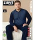 Zirve Lacivert Mavi Erkek Battal Beden Uzun Kollu Pijama Takımı
