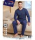 Üç Yıldız Mavi Erkek İnterlok Pijama Takımı