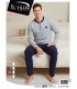 Üç Yıldız Açık Gri Lacivert Erkek Uzun Kollu Pijama Takımı